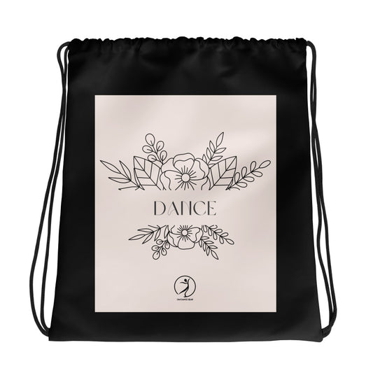 Black and White Floral Drawstring bag